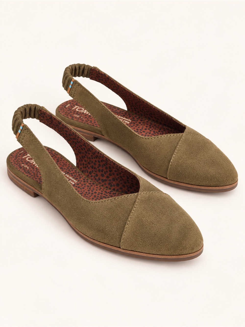 TOMS Julie Slingback Flats Military Olive Suede Pointed Toe Size 9